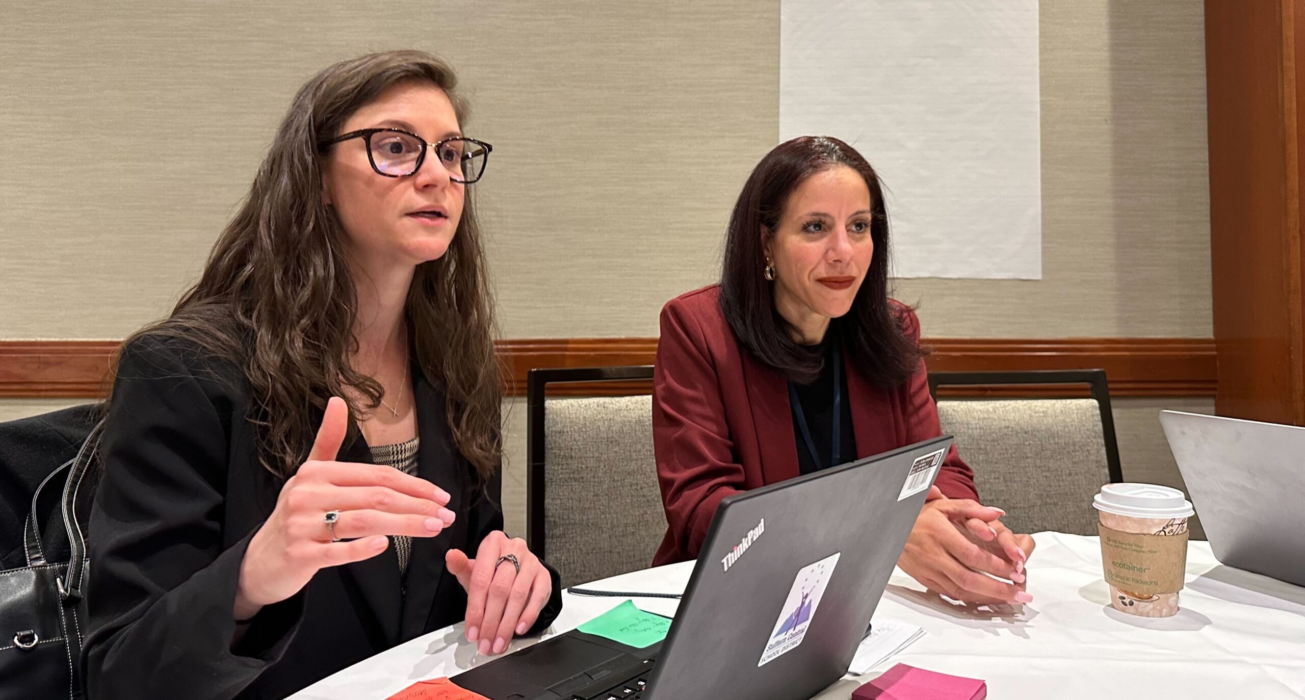Suffern USD's Ariel Sanzo and Patricia Balbuena speaking at the cybersecurity session.
