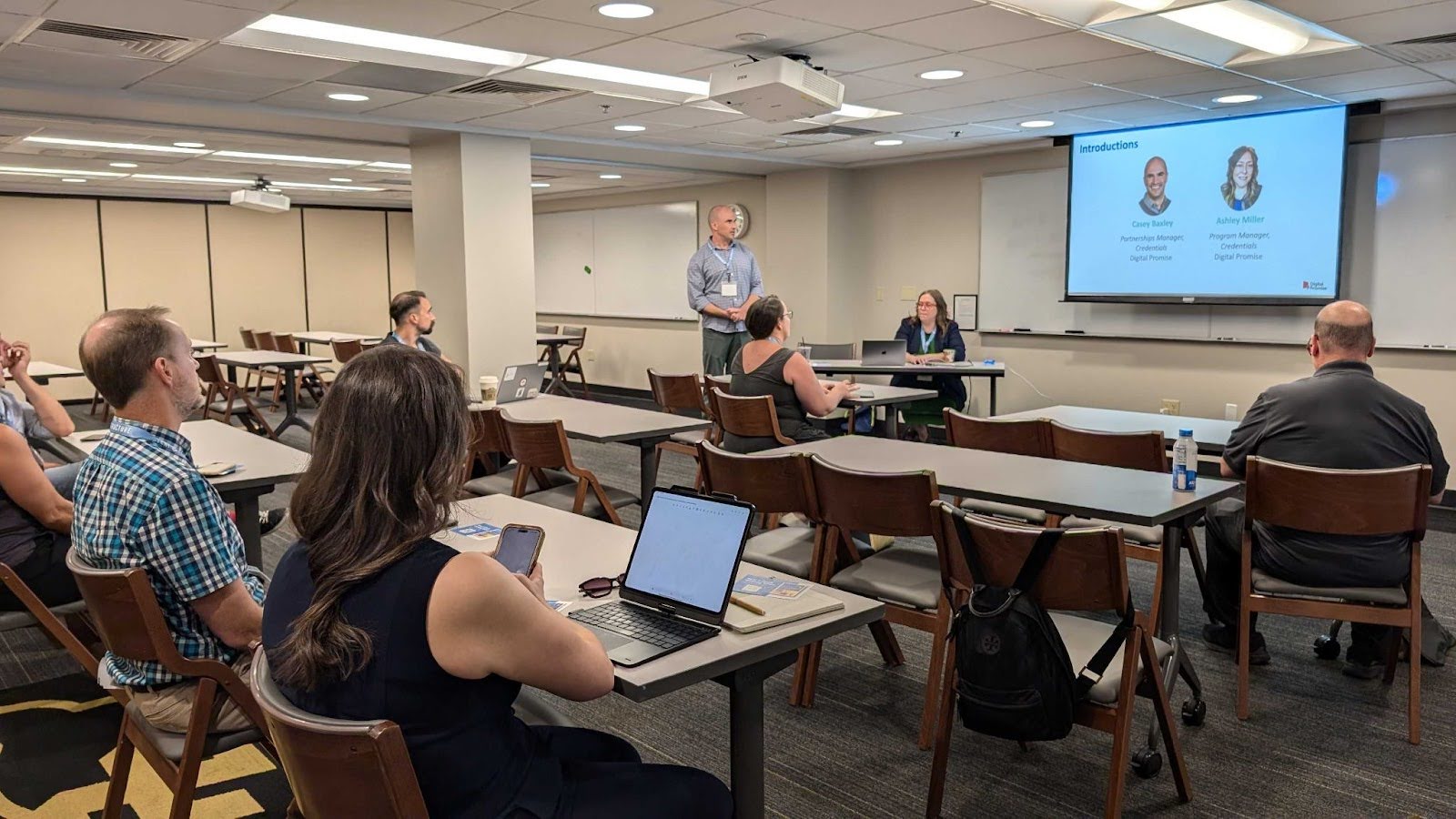 Casey Baxley and Ashley Miller during their session, “Best Practices for Developing Learner-Centered Micro-credential Strategy.”