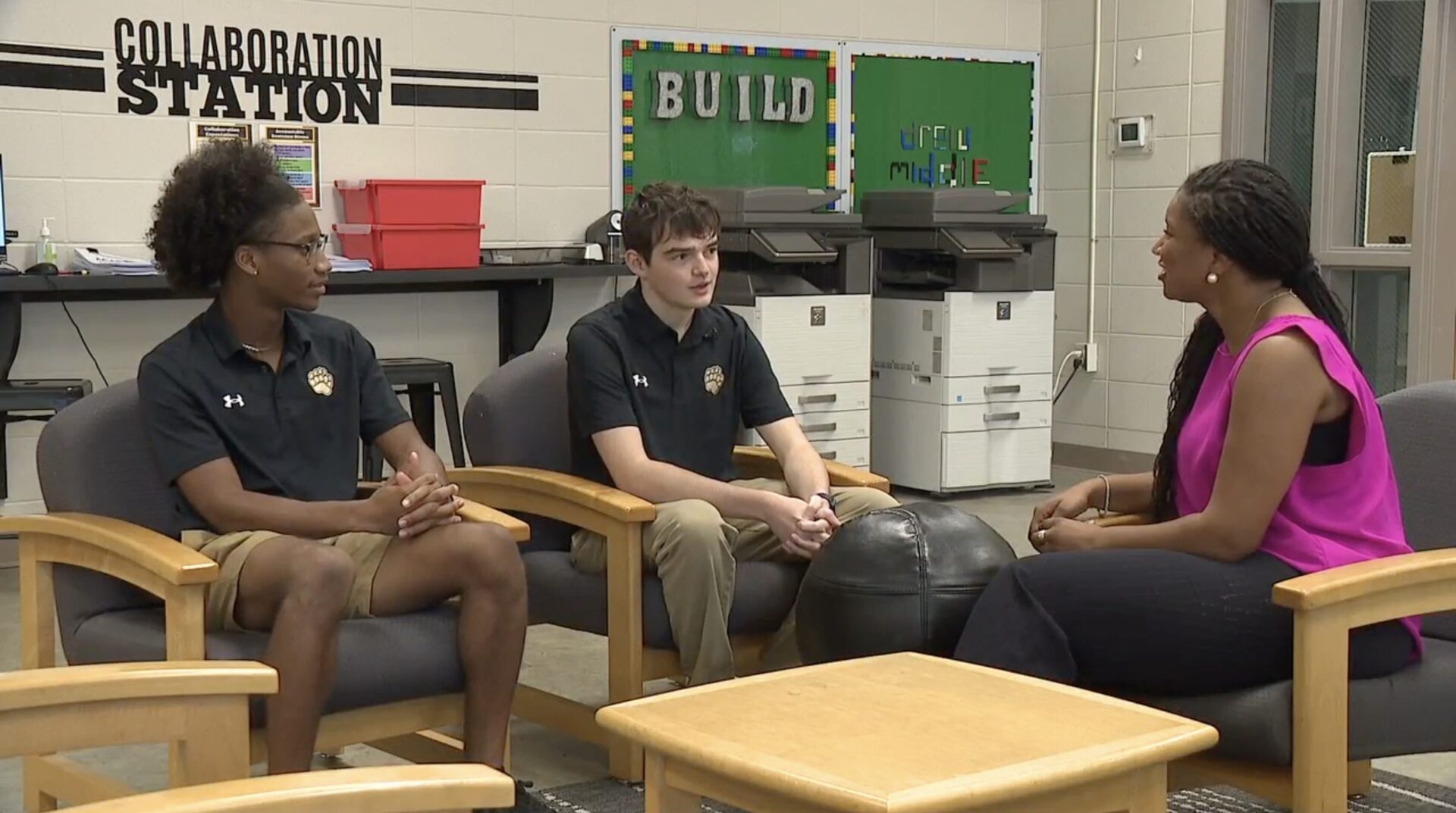 Seth Walker and his classmate, Edward Ponder, interviewing for an ABC3340 story on their school district’s cybersecurity program.