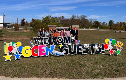Sign outside reading Welcome GCEN Guests